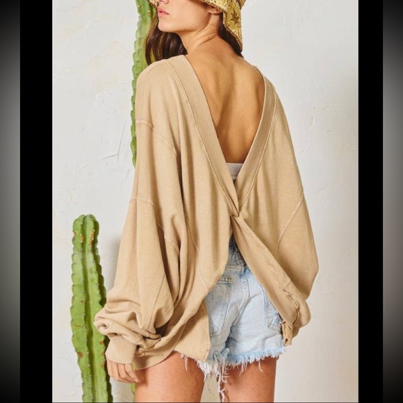Sunflowers & Sunshine Sweaters - ✨NEW LIST✨ Reversible Twist French Terry Baggy Comfy Tan Sweater With Pockets